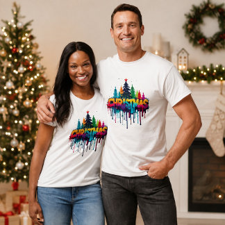 カラフルな滴るクリスマスツリーレインボー Tシャツ