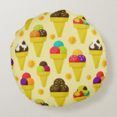 カラフルな漫画のアイスクリームコーン ラウンドクッション (裏面)