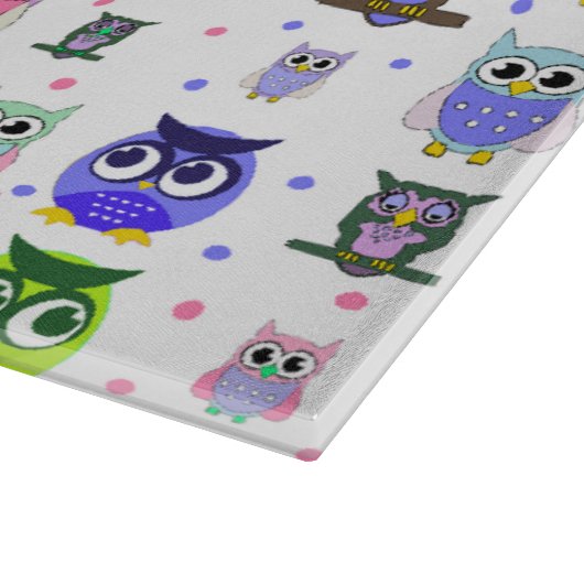 カラフルな漫画のフクロウのガラスまな板 カッティングボード (角)