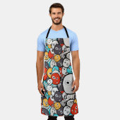 カラフルな漫画のモンスター エプロン (着用した状態)