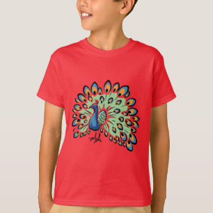 カラフルな漫画の孔雀 Tシャツ