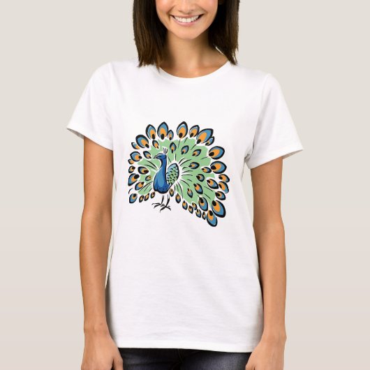 カラフルな漫画の孔雀 Tシャツ (正面)