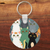 カラフルな漫画の猫の群れパターン キーホルダー (裏面)