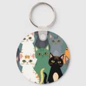 カラフルな漫画の猫の群れパターン キーホルダー (裏面)
