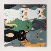 カラフルな漫画の猫の群れパターン ジグソーパズル (横)