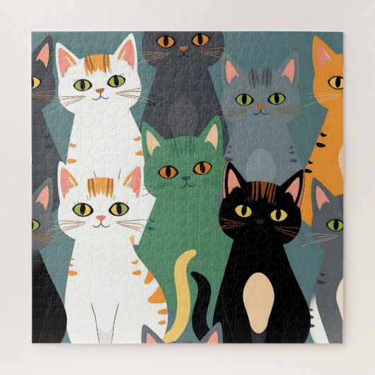 カラフルな漫画の猫の群れパターン ジグソーパズル (縦)