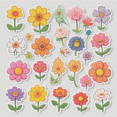 カラフルな漫画の花ステッカー シール (正面)