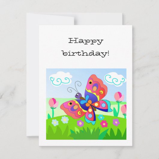 カラフルな漫画の蝶と花 ノートカード (正面)