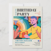 カラフルな漫画の誕生日招待状 招待状 (正面)