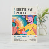 カラフルな漫画の誕生日招待状 招待状 (スタンド正面)