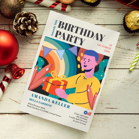 カラフルな漫画の誕生日招待状 招待状