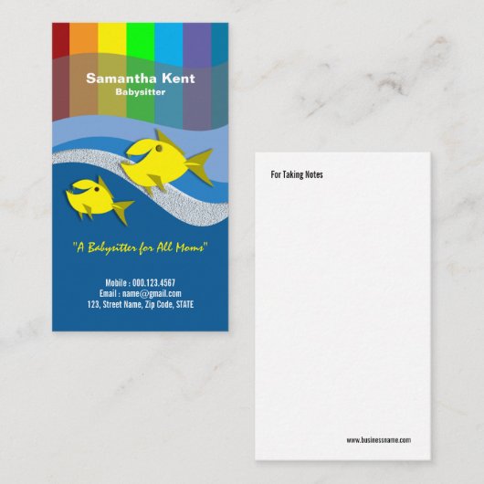 カラフルな漫画の魚の虹の乳母の名刺 名刺 (正面/裏面)