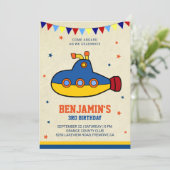 カラフルな潜水艦の子供の誕生日パーティー招待状 招待状 (スタンド正面)