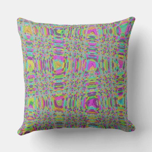 カラフルな点のジグザグ形のピンクの黄色緑の枕 クッション (裏面)