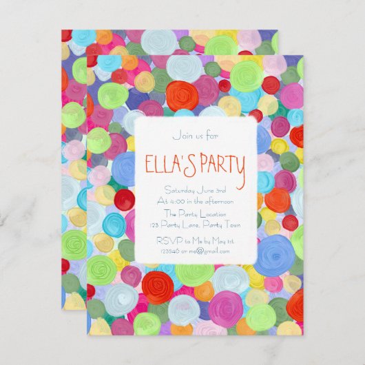 カラフルな点 招待状 (正面/裏面)