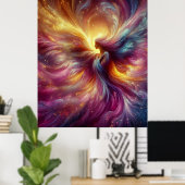 カラフルな煙霧に包まれた天使の壁アート ポスター (ホームオフィス)