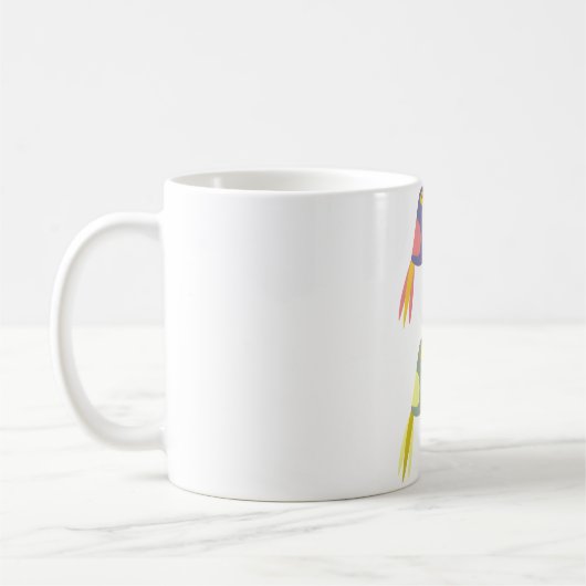 カラフルな熱帯のオウム柄 コーヒーマグカップ (左)