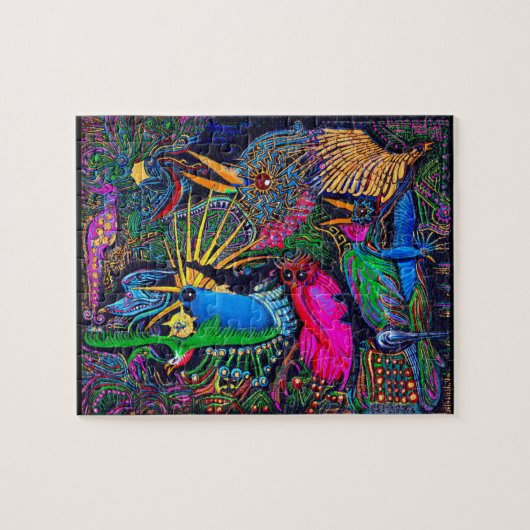 カラフルな熱帯の予兆の鳥 サンタフェ アウトサイダーアート ジグソーパズル (横)