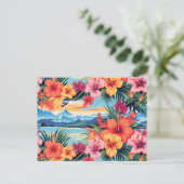 カラフルな熱帯の花と風景 ポストカード (スタンド正面)