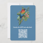 カラフルな熱帯の鳥と鮮やかな緑の植物 招待状 (裏面)