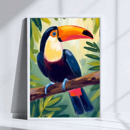 カラフルな熱帯の鳥の水彩画 オオサイチョウ ポスター