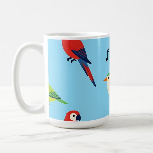 カラフルな熱帯の鳥 パターン コーヒーマグカップ (左)
