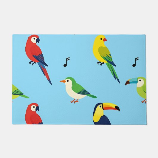 カラフルな熱帯の鳥 パターン ドアマット (正面)
