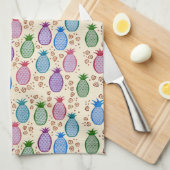 カラフルな熱帯パイナップル台所タオル キッチンタオル (四つ折り)