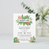 カラフルな熱帯葉の第21誕生会 インビテーションポストカード (スタンド正面)