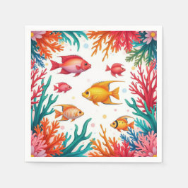 カラフルな熱帯魚と珊瑚の海 | 色とりどりの大海原 スタンダードカクテルナプキン