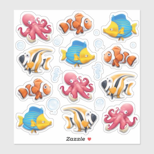 カラフルな熱帯魚のキッズ シール (シート)