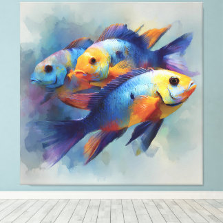 カラフルな熱帯魚の三連キャンバスウォールアート キャンバスプリント