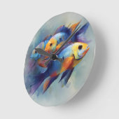 カラフルな熱帯魚の三連キャンバスウォールアート ラウンド壁時計 (傾斜)