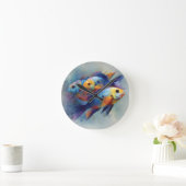 カラフルな熱帯魚の三連キャンバスウォールアート ラウンド壁時計 (ホーム)