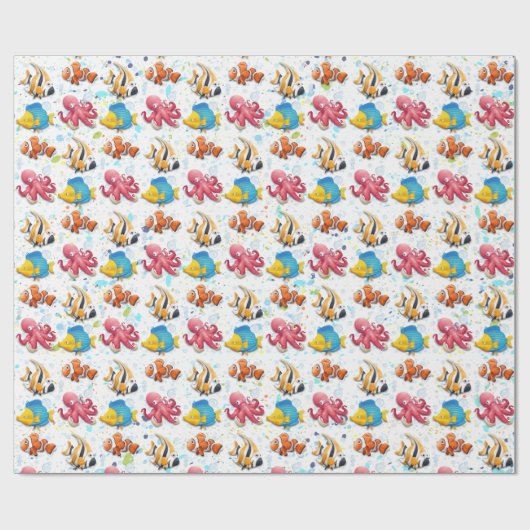カラフルな熱帯魚の子供たち ラッピングペーパー (フラット)