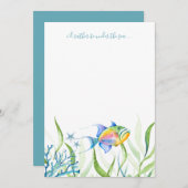 カラフルな熱帯魚の水彩絵葉状カード ノートカード (正面/裏面)