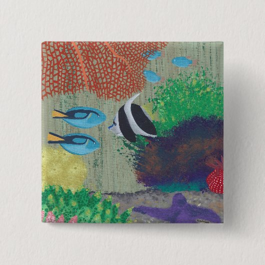 カラフルな熱帯魚の絵のピンバッジ 缶バッジ (正面)