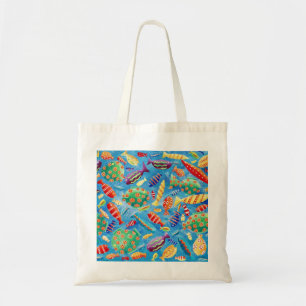 カラフルな熱帯魚アクリル画 トートバッグ