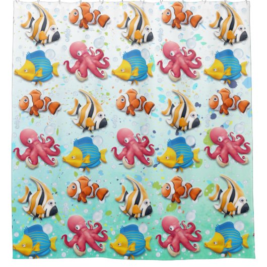 カラフルな熱帯魚 シャワーカーテン (正面)