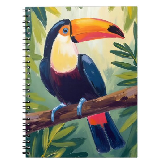 カラフルな熱帯鳥の水彩画 オオハシ ノートブック (正面)