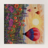カラフルな熱気球と野の花の夕焼け ジグソーパズル (横)