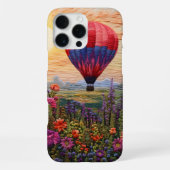 カラフルな熱気球と野の花の夕焼け iPhoneケース (裏面)