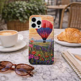 カラフルな熱気球と野の花の夕焼け iPhone 16 PRO MAXケース