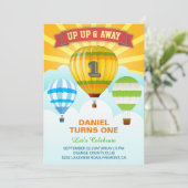 カラフルな熱気球のファーストバースデー招待状 招待状 (スタンド正面)