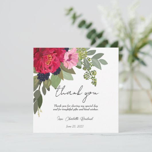 カラフルな牡丹の花のブライダルシャワーのお礼 サンキューカード (スタンド正面)