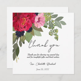 カラフルな牡丹の花のブライダルシャワーのお礼 サンキューカード