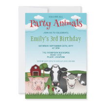 カラフルな牧場の動物たちの誕生日