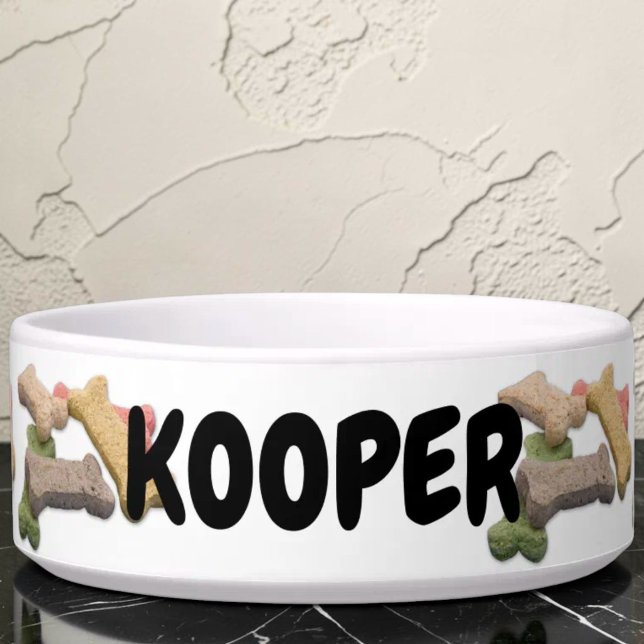 カラフルな犬のおやつの写真 ボウル (Custom dog bone pattern ceramic pet bowl.)
