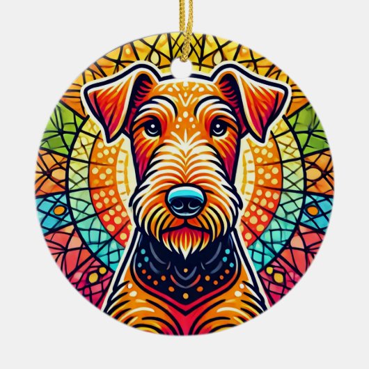 カラフルな犬のイラスト セラミックオーナメント (正面)