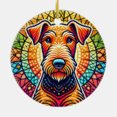 カラフルな犬のイラスト セラミックオーナメント (裏面)